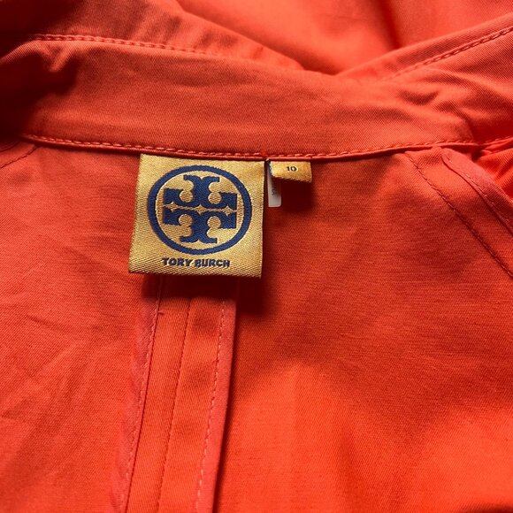 Tory Burch Size 10 Orange Poppy Curtis Button Front Collar Utility Trench Jacket - Picture 3 of 13